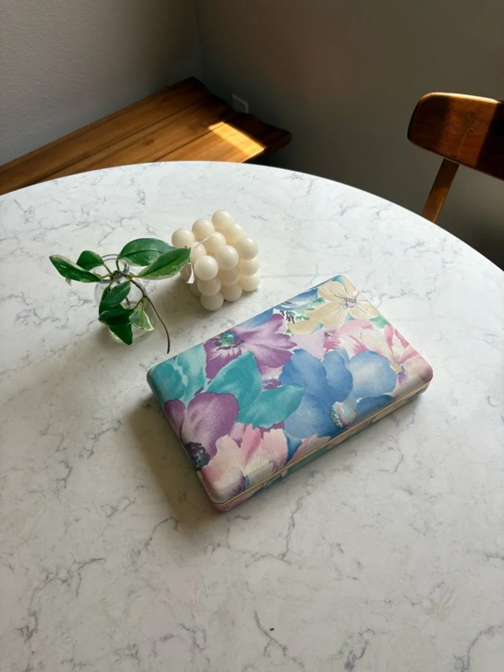 Vintage Floral Watercolor Jewelry Box in Pastel Blue, Pink & Teal